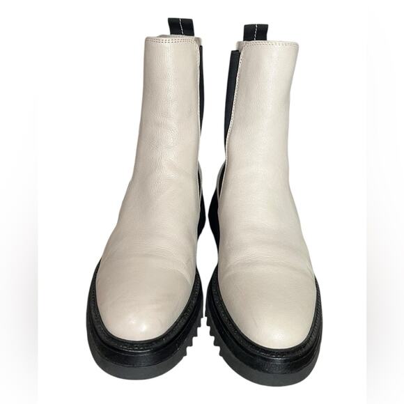 JONES BOOTMAKER Denno Off White Leather Chunky‎ Chelsea Boots Women's Size 8 - Picture 2 of 11